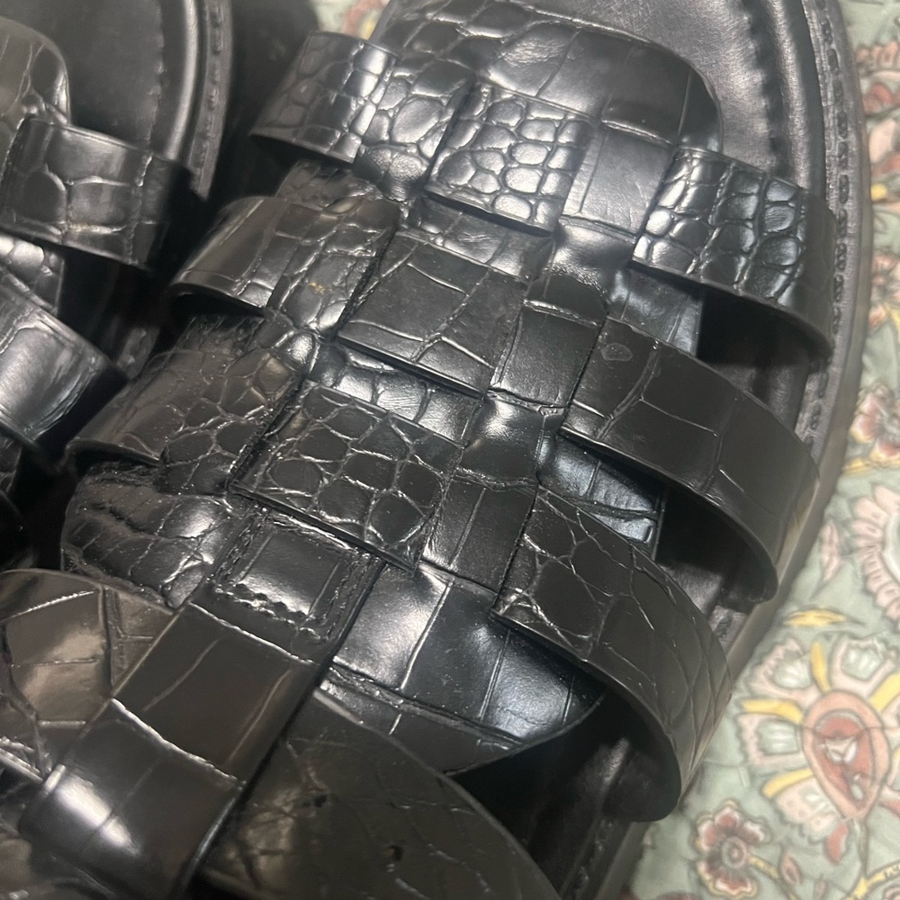 ASOS Black Croc-Effect Chunky Fisherman Sandals with Buckle - Picture 3 of 7